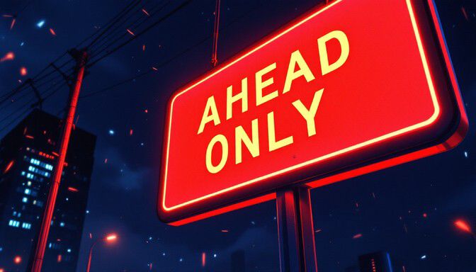 An image of a neon sign that reads "ahead only" 