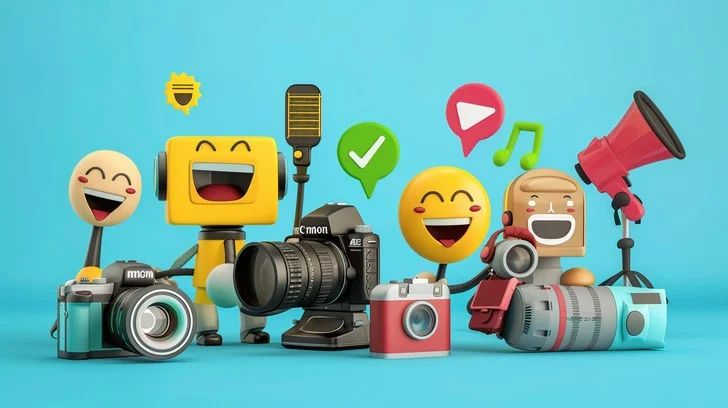 An image of social media icons and cameras
