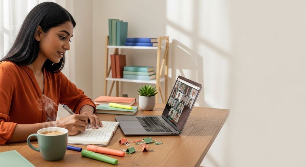 An image of a lady virtual assistant working on her laptop
